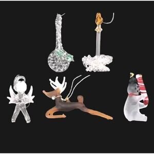 VTG Christmas Ornaments‎ 5 pc Spun Frosted Glass Angel Deer Snowman Candle Banjo